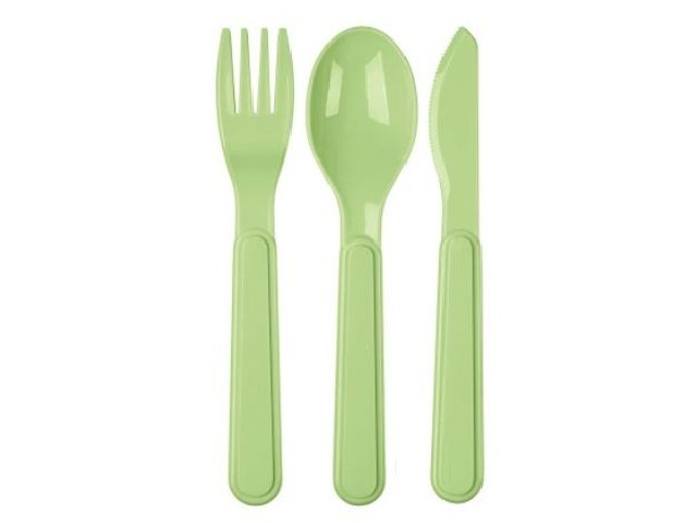 Столовые приборы в комплекте: вилка, ложка, нож (салатовый)